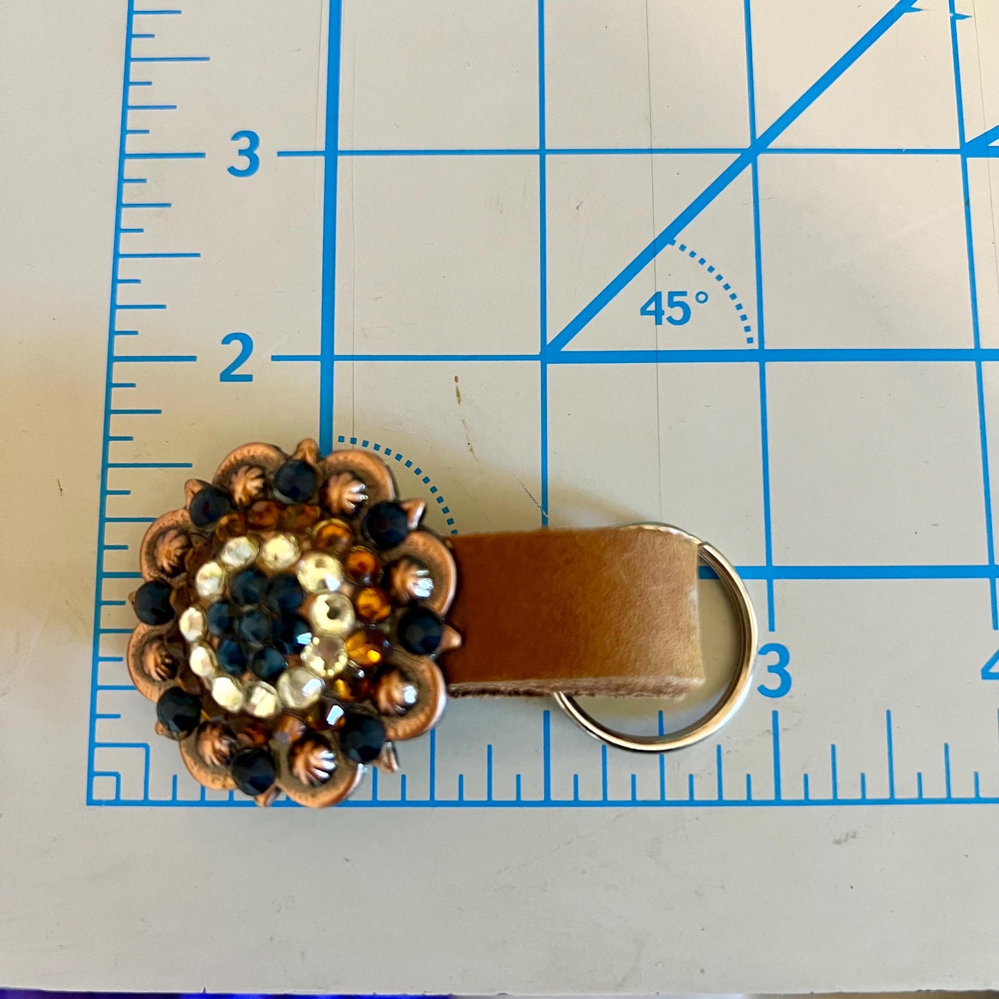 Western Leather Keychain Equestrian Cowgirl Gift Reclaimed Leather Goods Blue White Orange Rhinestone Keyring
