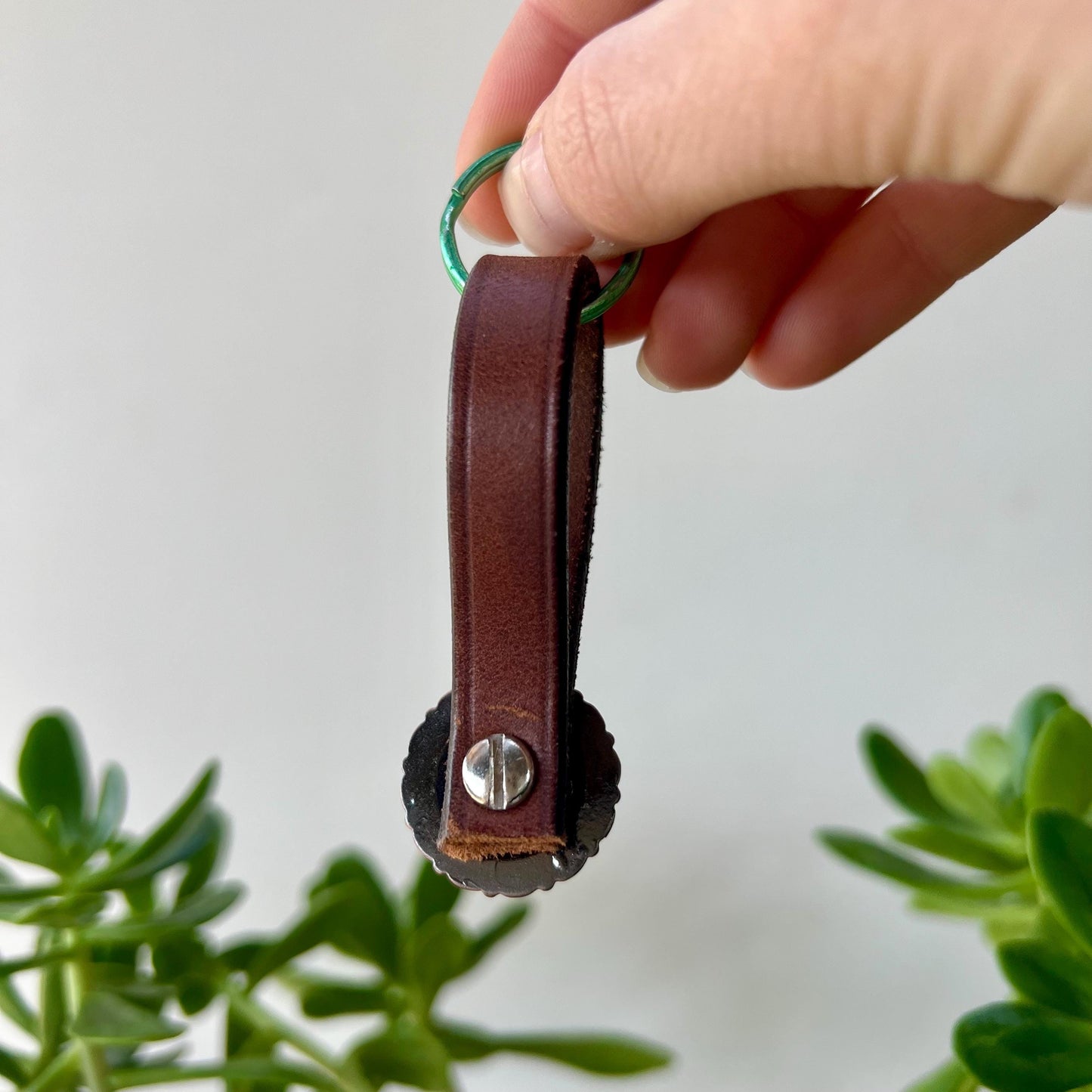 Western Leather Keychain Equestrian Cowgirl Gift Reclaimed Leather Goods Rhinestone Keyring