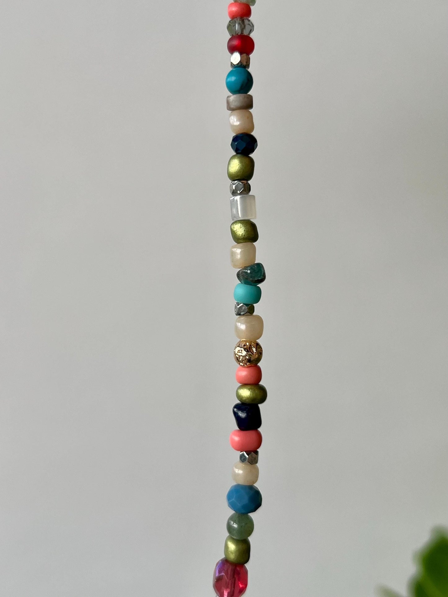 Boho Beaded Choker Necklace Blue Heart Charm Pendant Sterling Silver Magnetic Clasp Eclectic Minimalist Design