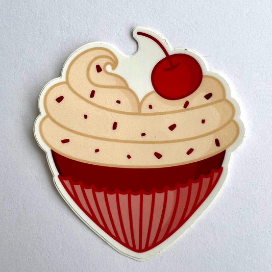 Red Velvet Heart Cupcake Sticker - Waterproof Vinyl Decal