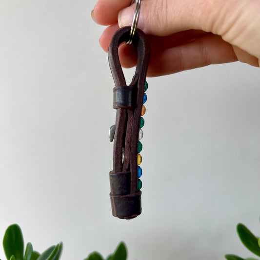 Leather Keychain Equestrian Gift Cowgirl Western English Reclaimed Leather Goods Blue Green Orange White Rhinestone Keyring