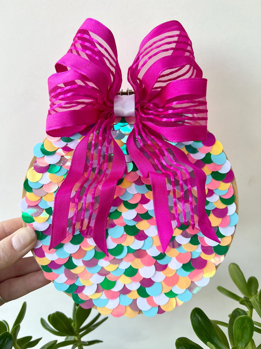 Mermaid Inspired Embroidery Hoop Wall Art Hot Pink Bow