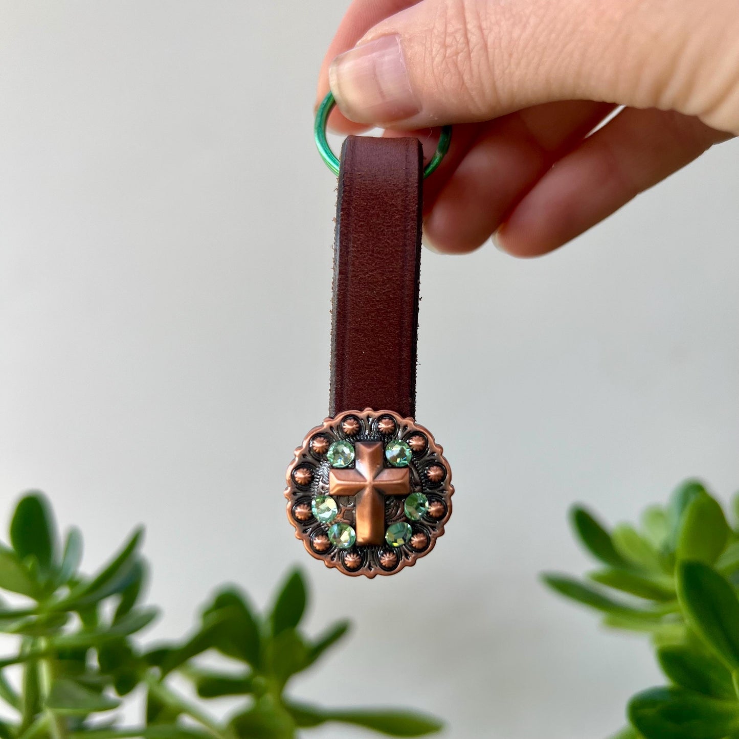 Western Leather Keychain Equestrian Cowgirl Gift Reclaimed Leather Goods Rhinestone Keyring