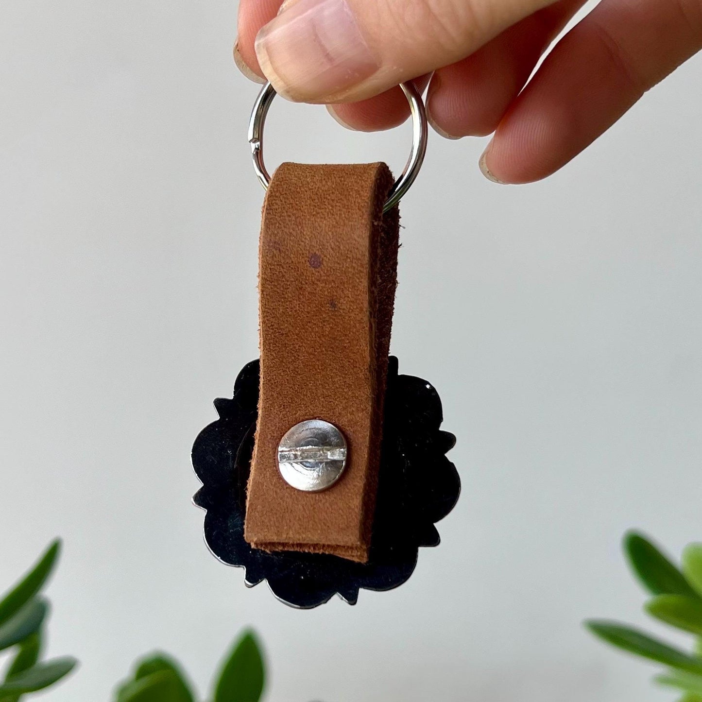 Western Leather Keychain Equestrian Cowgirl Gift Reclaimed Leather Goods Blue White Orange Rhinestone Keyring