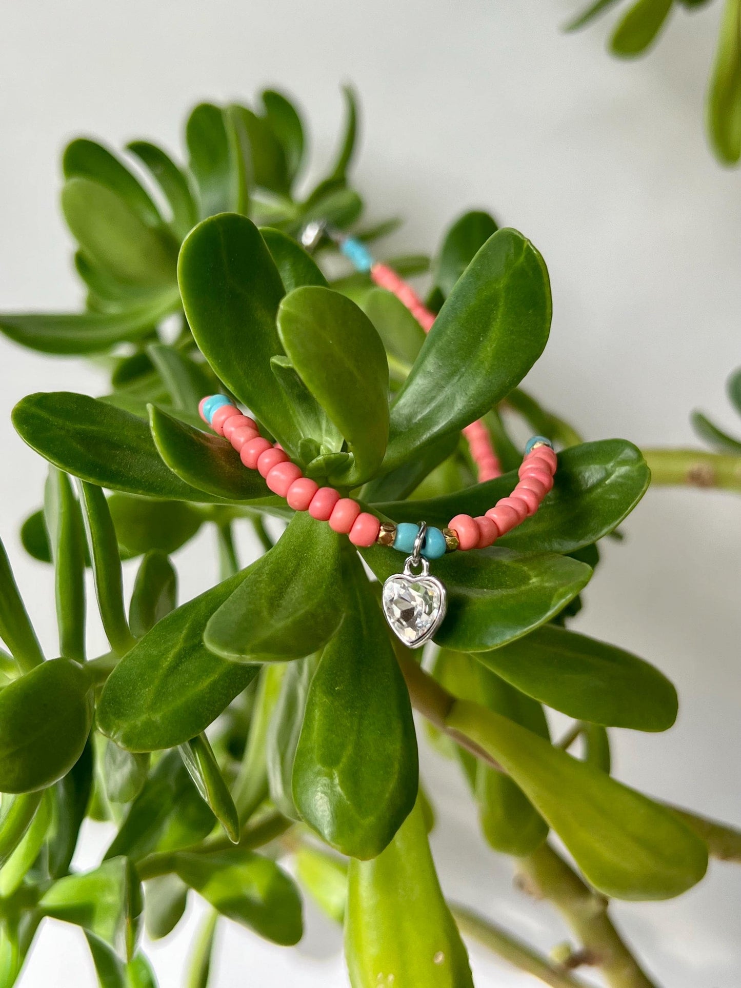 Coral Heart Charm Choker Necklace Sterling Silver Magnetic Closure Necklace Minimalist Boho Style