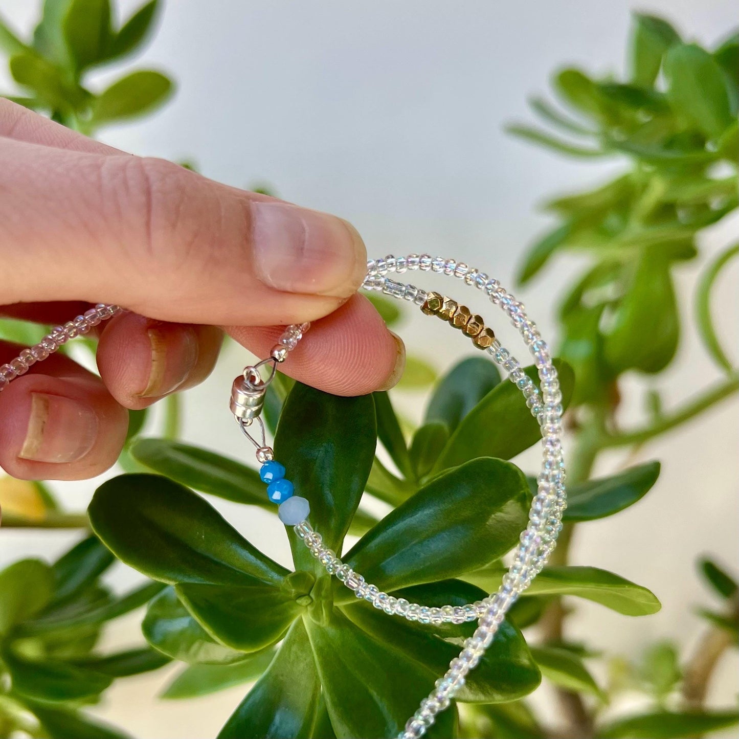 Delicate Seed Bead Choker Sterling Silver Magnetic Closure Necklace Minimalist Boho Style