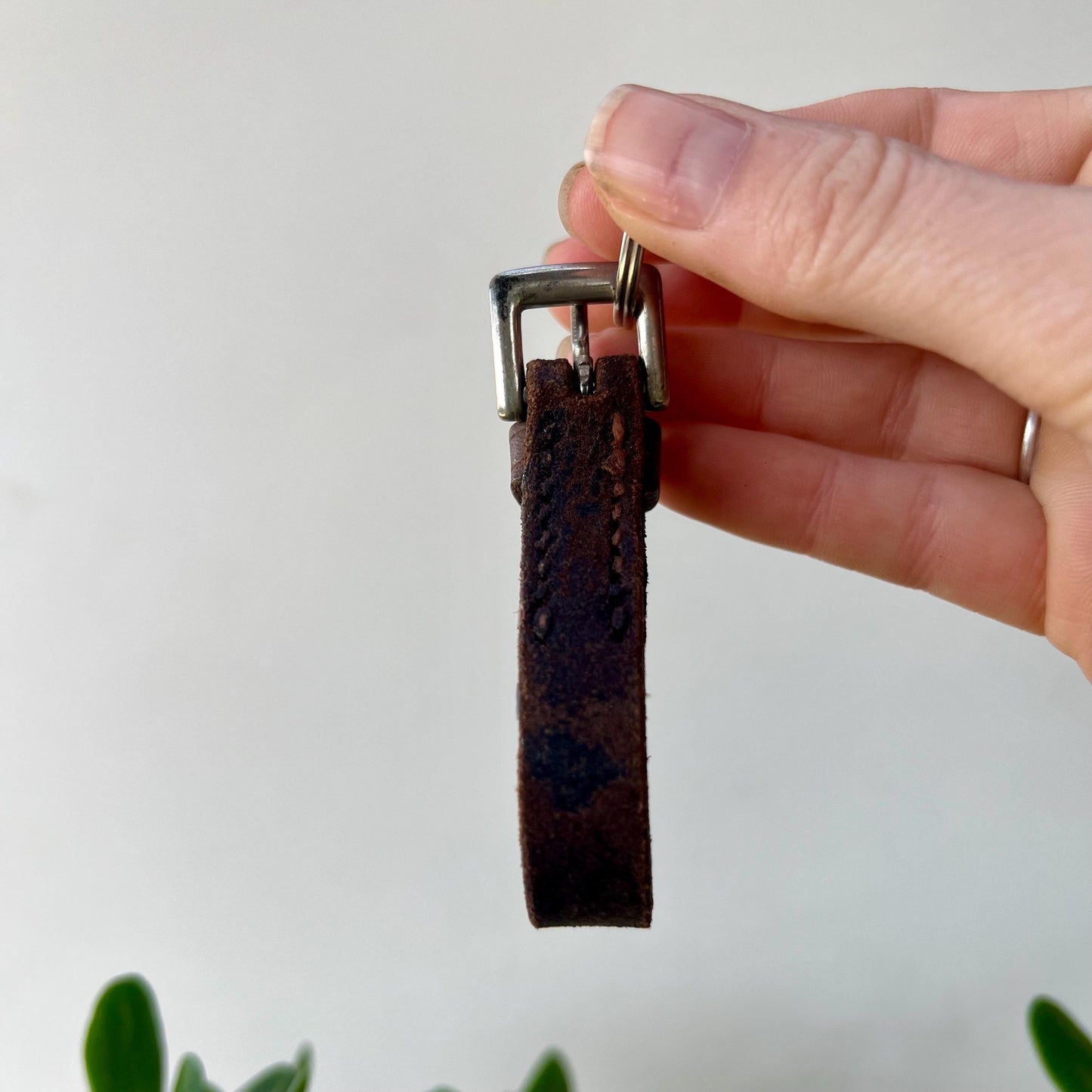 Leather Keychain Equestrian Gift Cowgirl Western Reclaimed Leather Goods Teal White Rhinestone Keyring