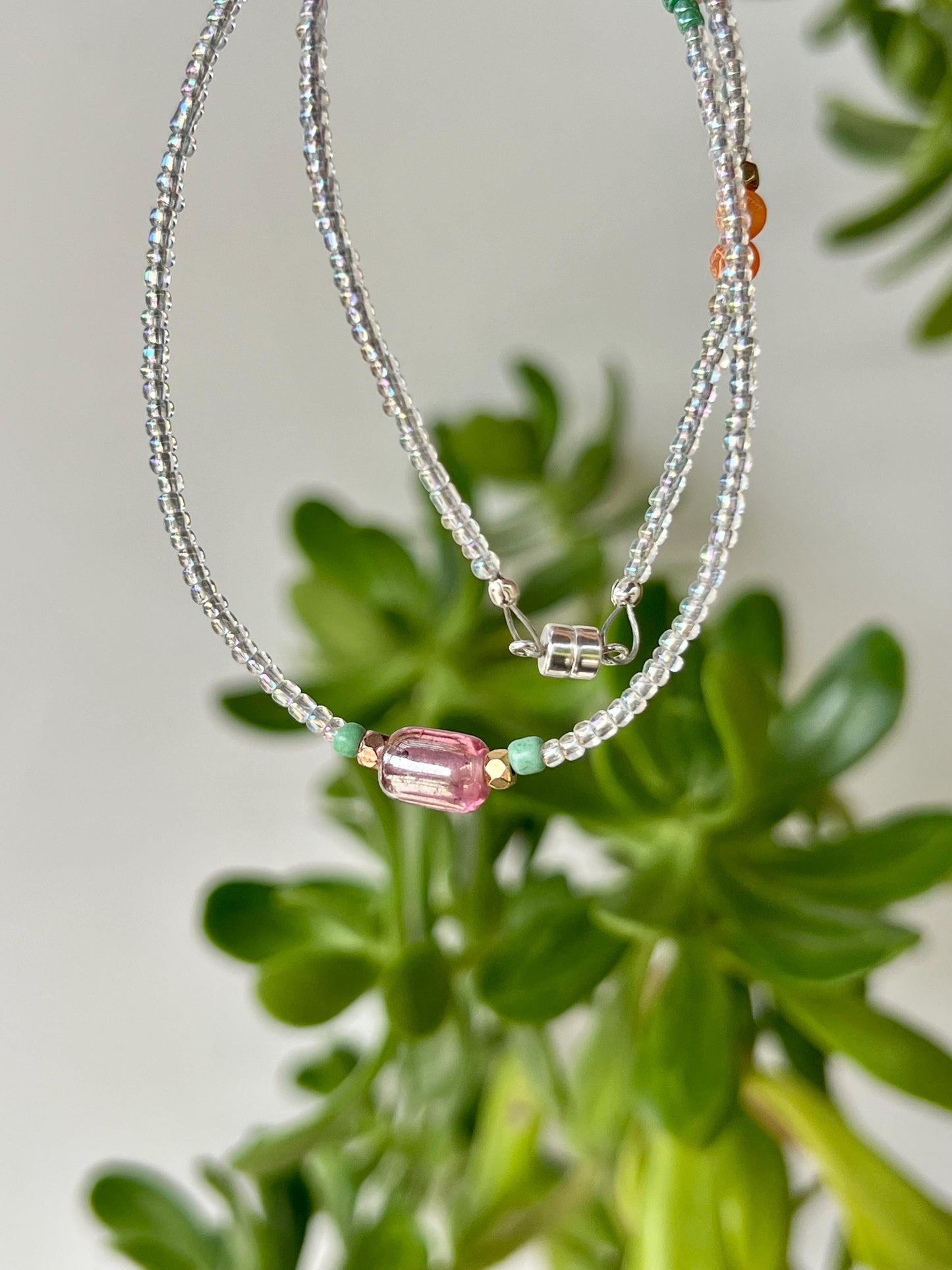 Delicate Seed Bead Choker Sterling Silver Magnetic Closure Necklace Minimalist Boho Style