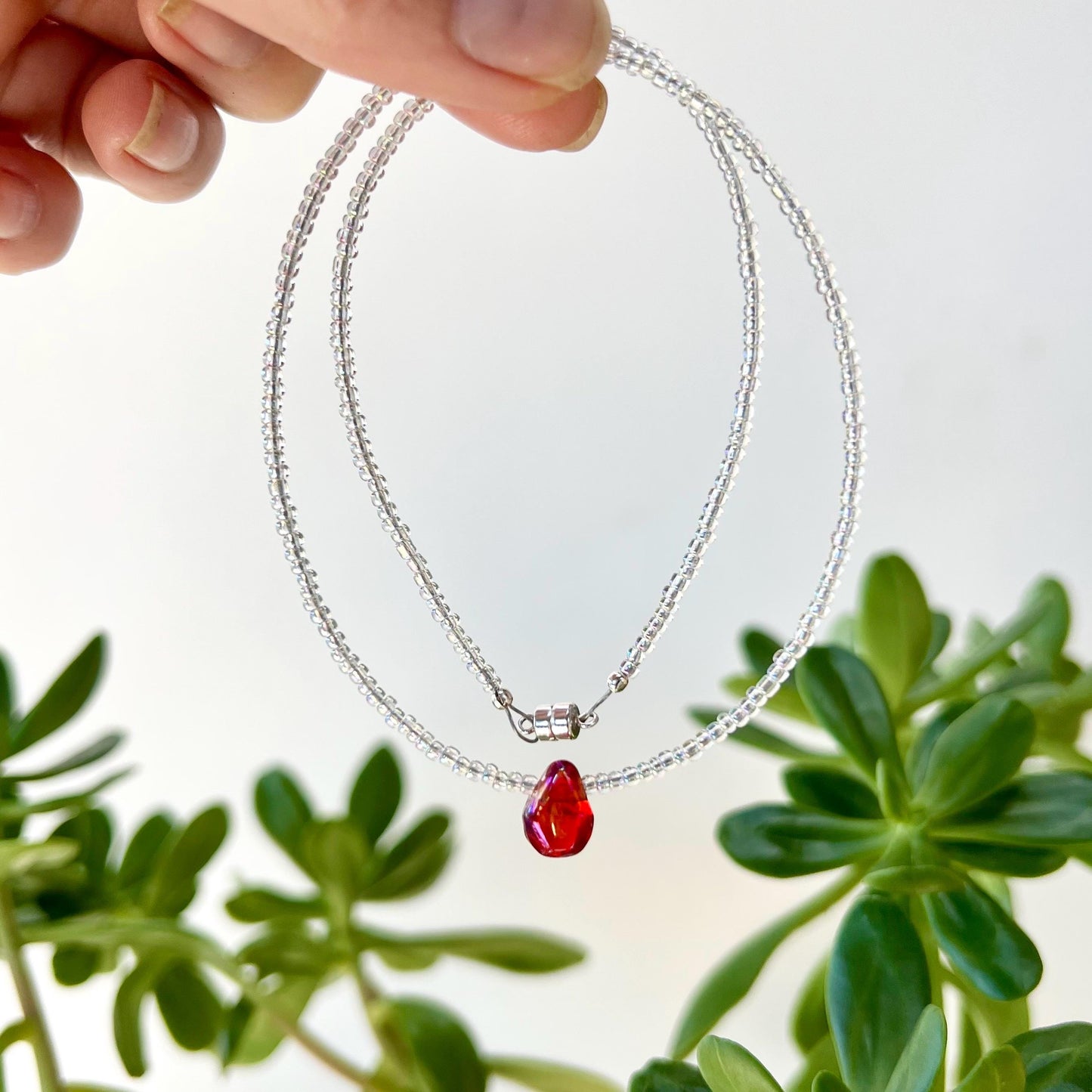 Minimalist Choker Necklace Sterling Silver Magnetic Clasp Seed Bead