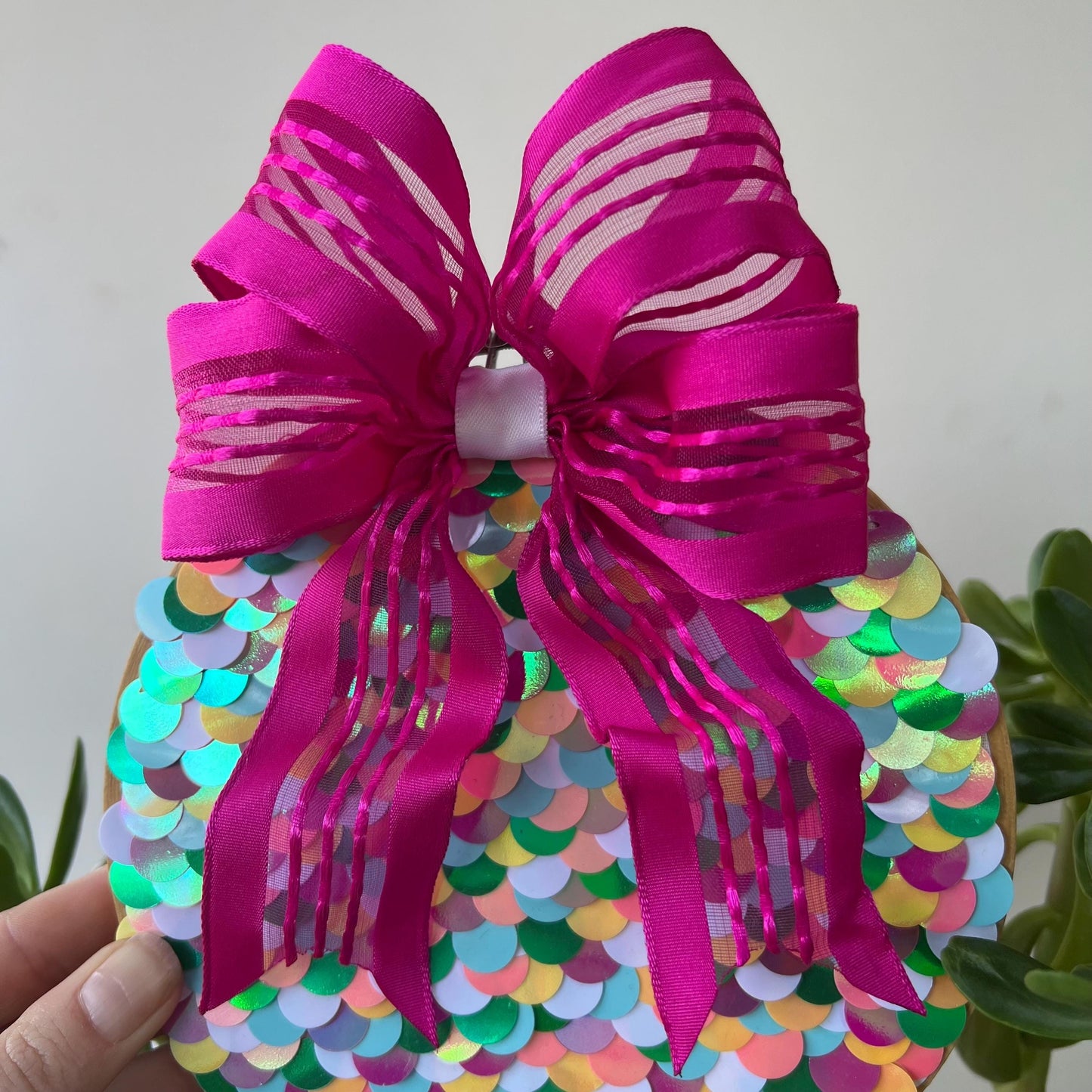 Mermaid Inspired Embroidery Hoop Wall Art Hot Pink Bow