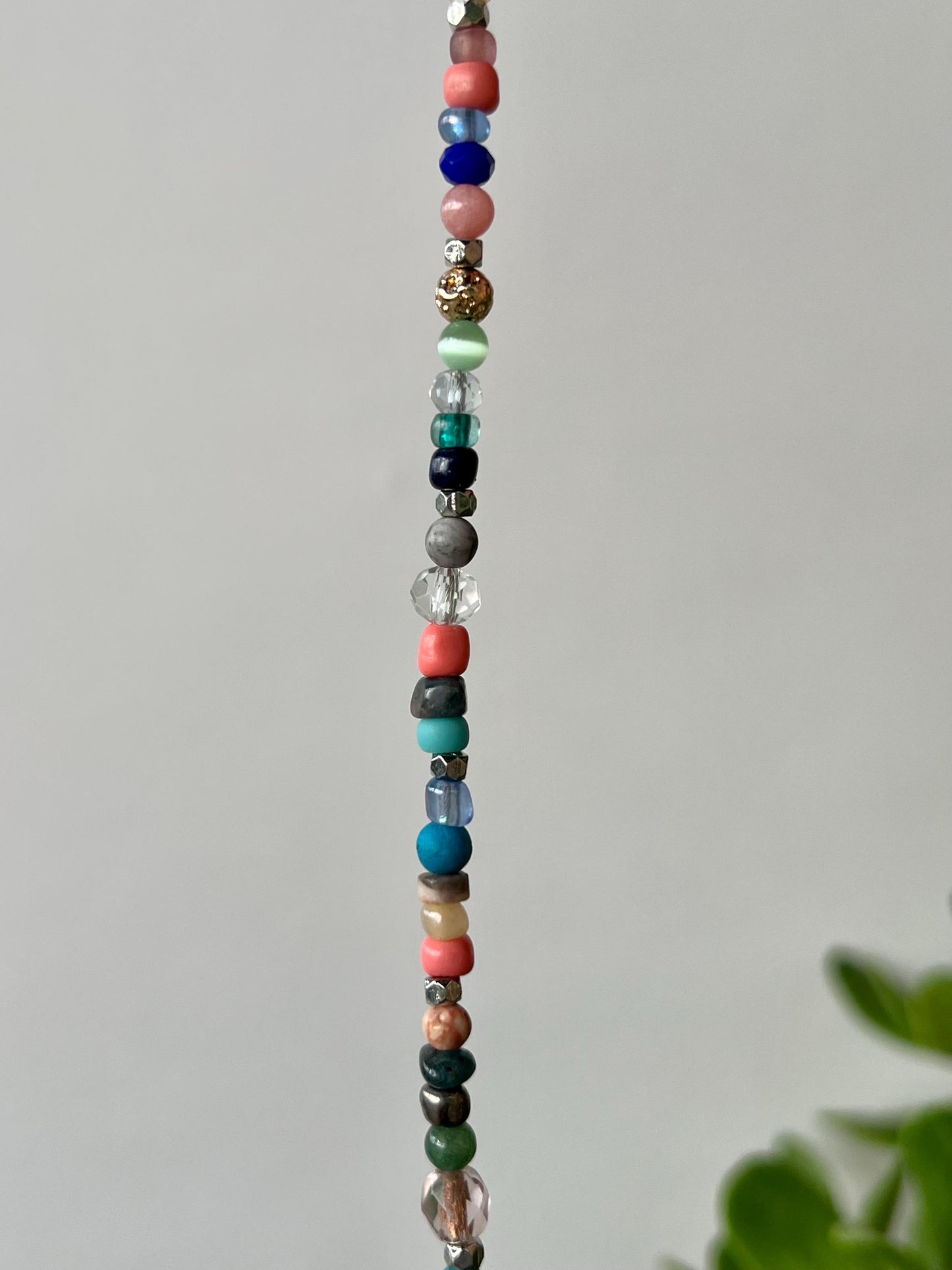 Boho Beaded Choker Necklace Blue Heart Charm Pendant Sterling Silver Magnetic Clasp Eclectic Minimalist Design