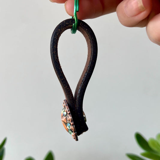 Western Leather Keychain Equestrian Cowgirl Gift Reclaimed Leather Goods Rhinestone Keyring