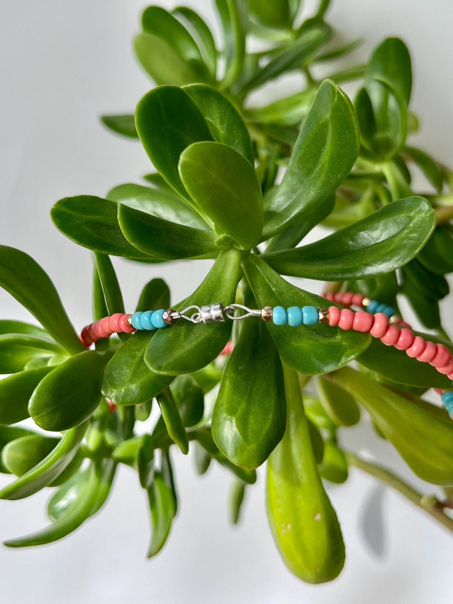 Coral Heart Charm Choker Necklace Sterling Silver Magnetic Closure Necklace Minimalist Boho Style