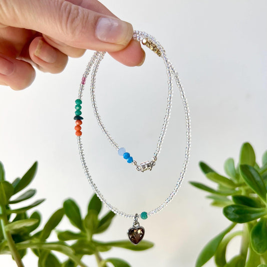 Delicate Seed Bead Choker Sterling Silver Magnetic Closure Necklace Minimalist Boho Style