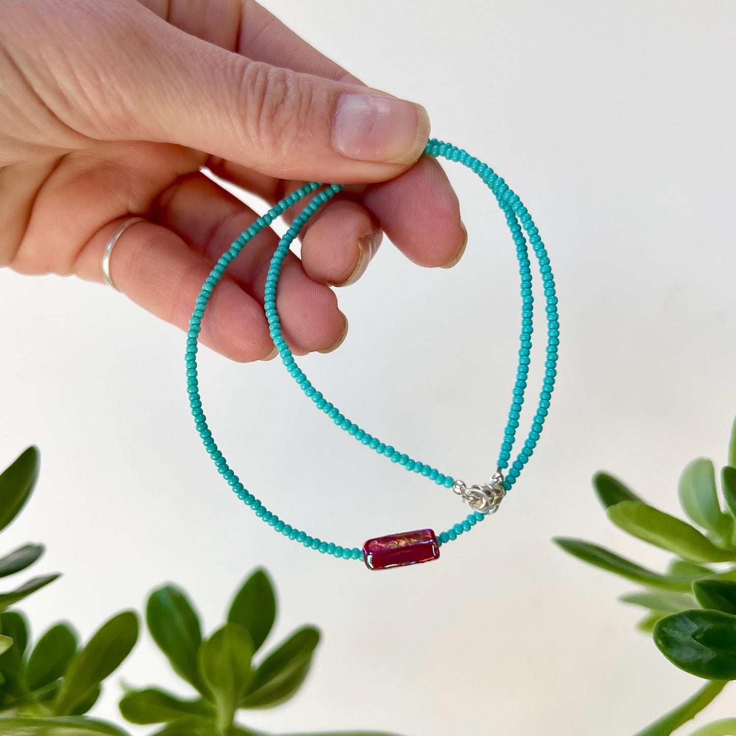 Minimalist Choker Necklace Sterling Silver Magnetic Clasp Seed Bead