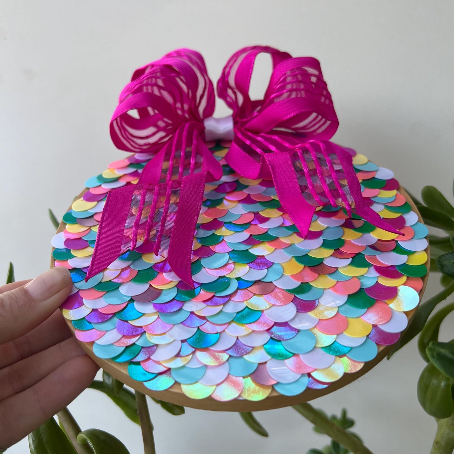 Mermaid Inspired Embroidery Hoop Wall Art Hot Pink Bow