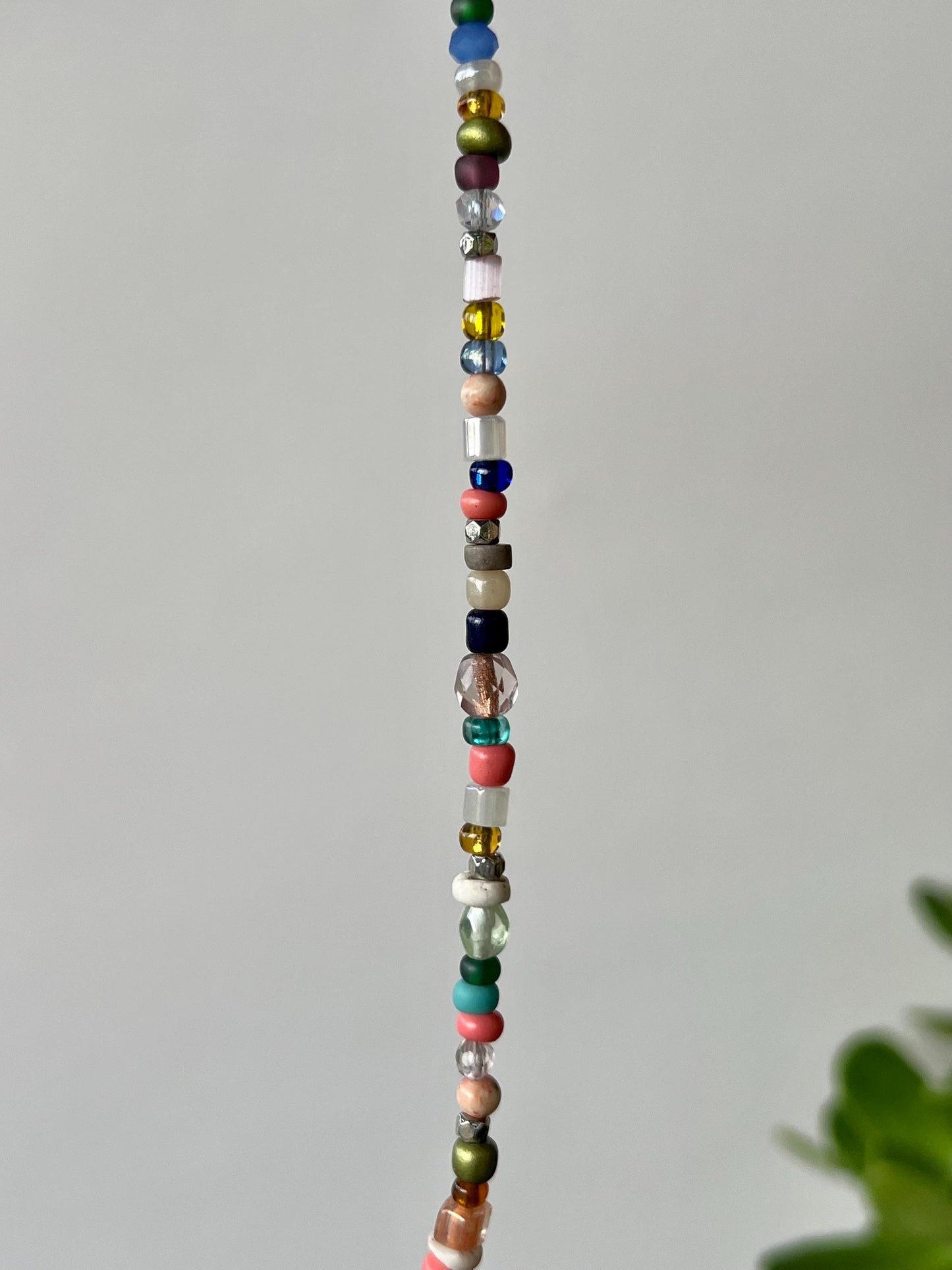 Boho Multi Color Beaded Necklace Sterling Silver Magnetic Clasp Eclectic Minimalist Design