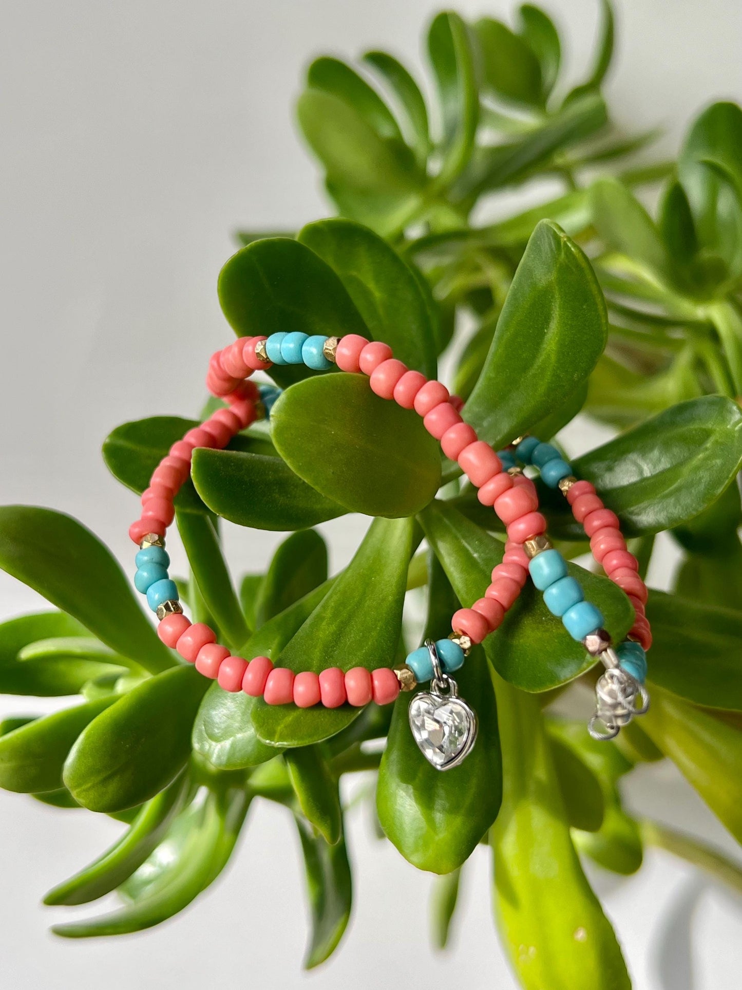 Coral Heart Charm Choker Necklace Sterling Silver Magnetic Closure Necklace Minimalist Boho Style