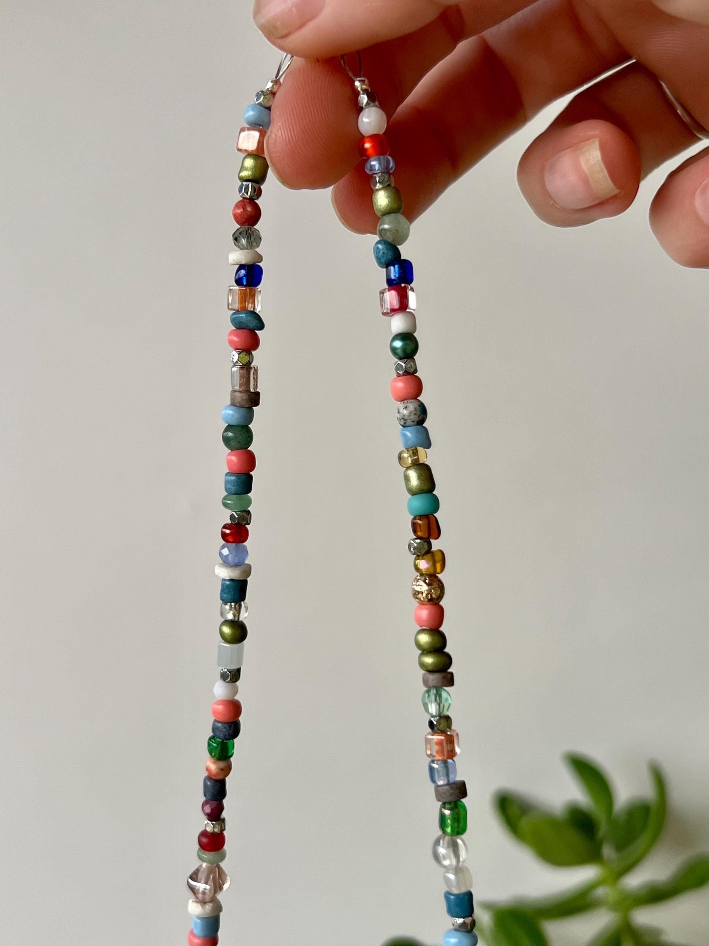 Boho Beaded Choker Necklace Lavender Heart Charm Pendant Sterling Silver Magnetic Clasp Eclectic Minimalist Design