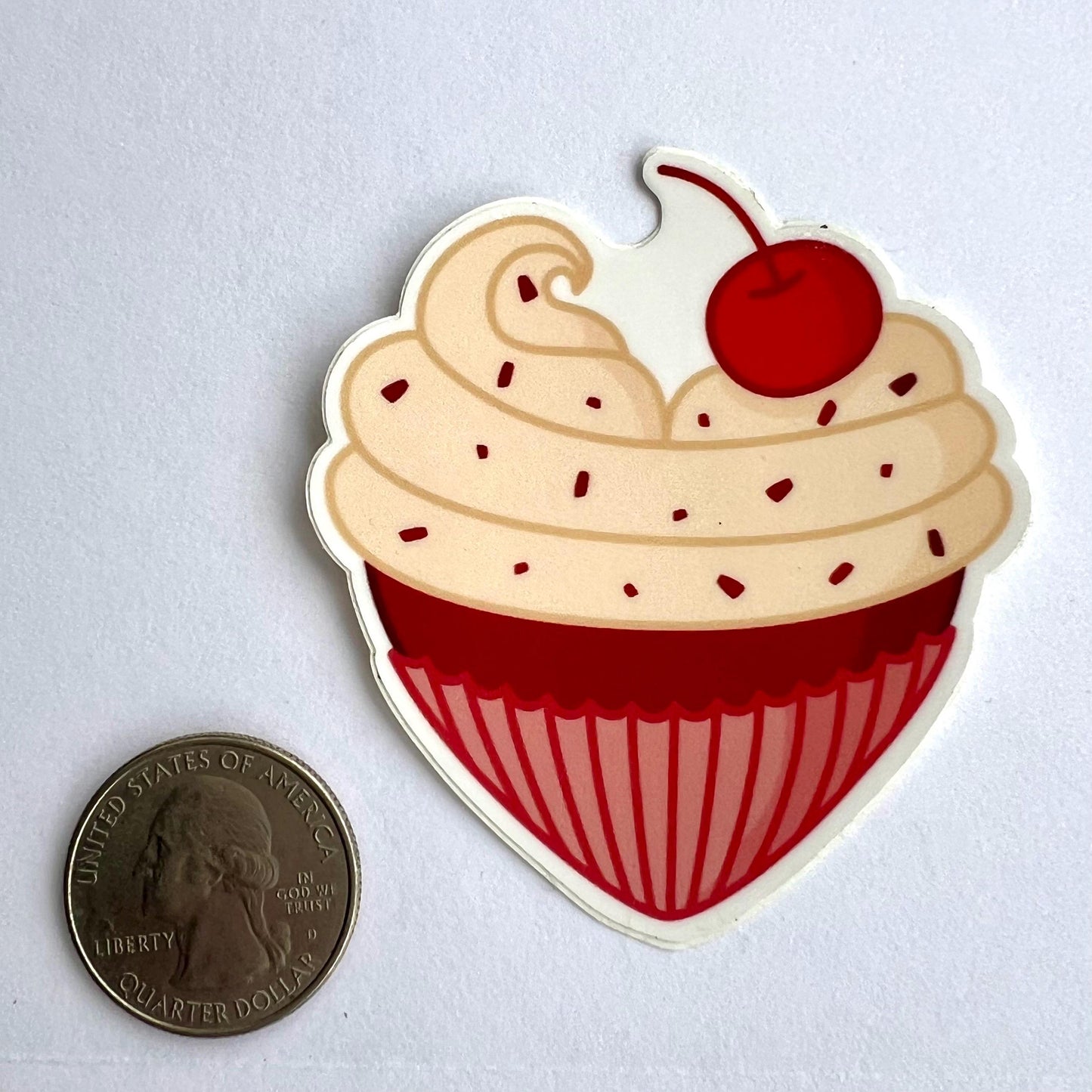 Red Velvet Heart Cupcake Sticker - Waterproof Vinyl Decal