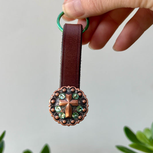 Western Leather Keychain Equestrian Cowgirl Gift Reclaimed Leather Goods Rhinestone Keyring