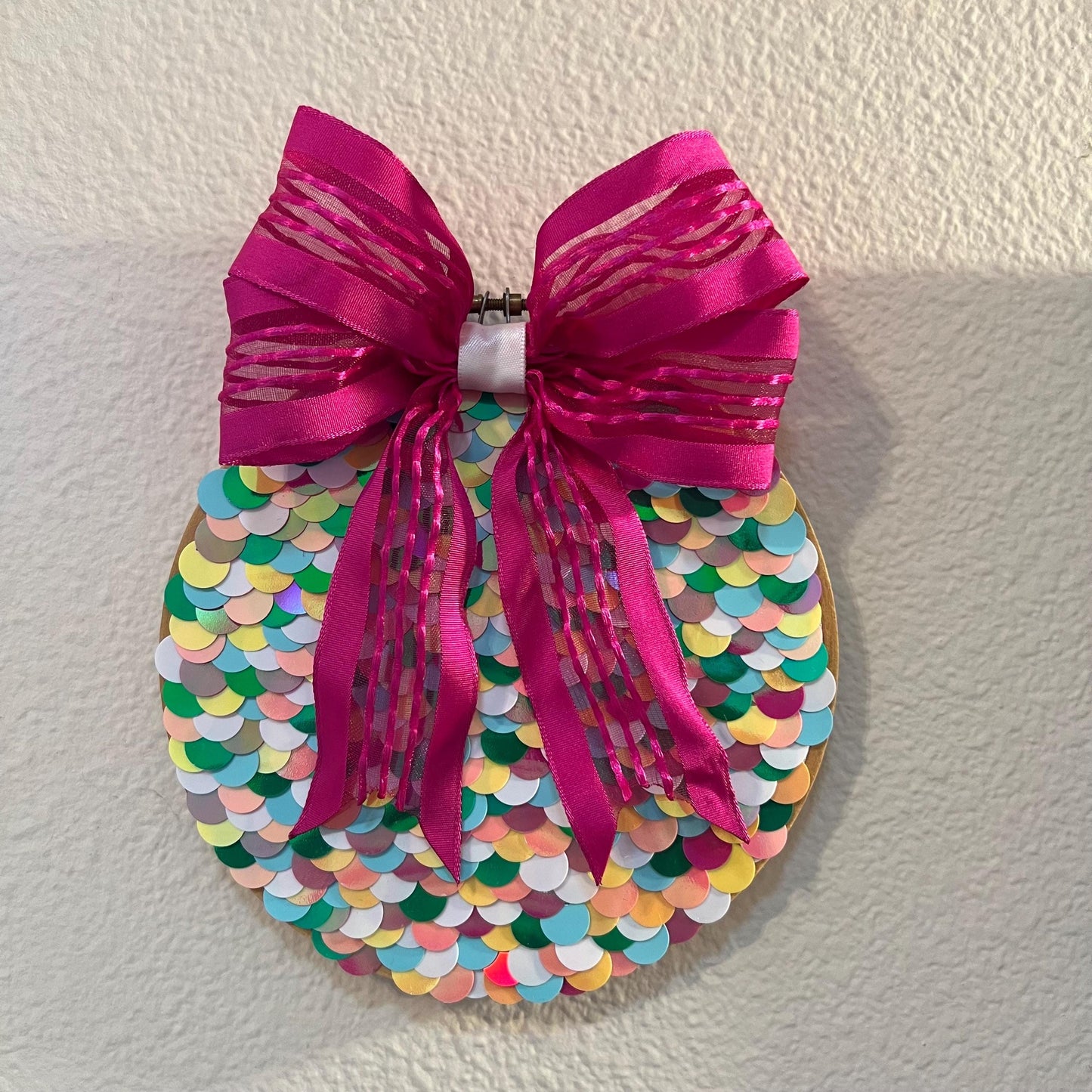 Mermaid Inspired Embroidery Hoop Wall Art Hot Pink Bow