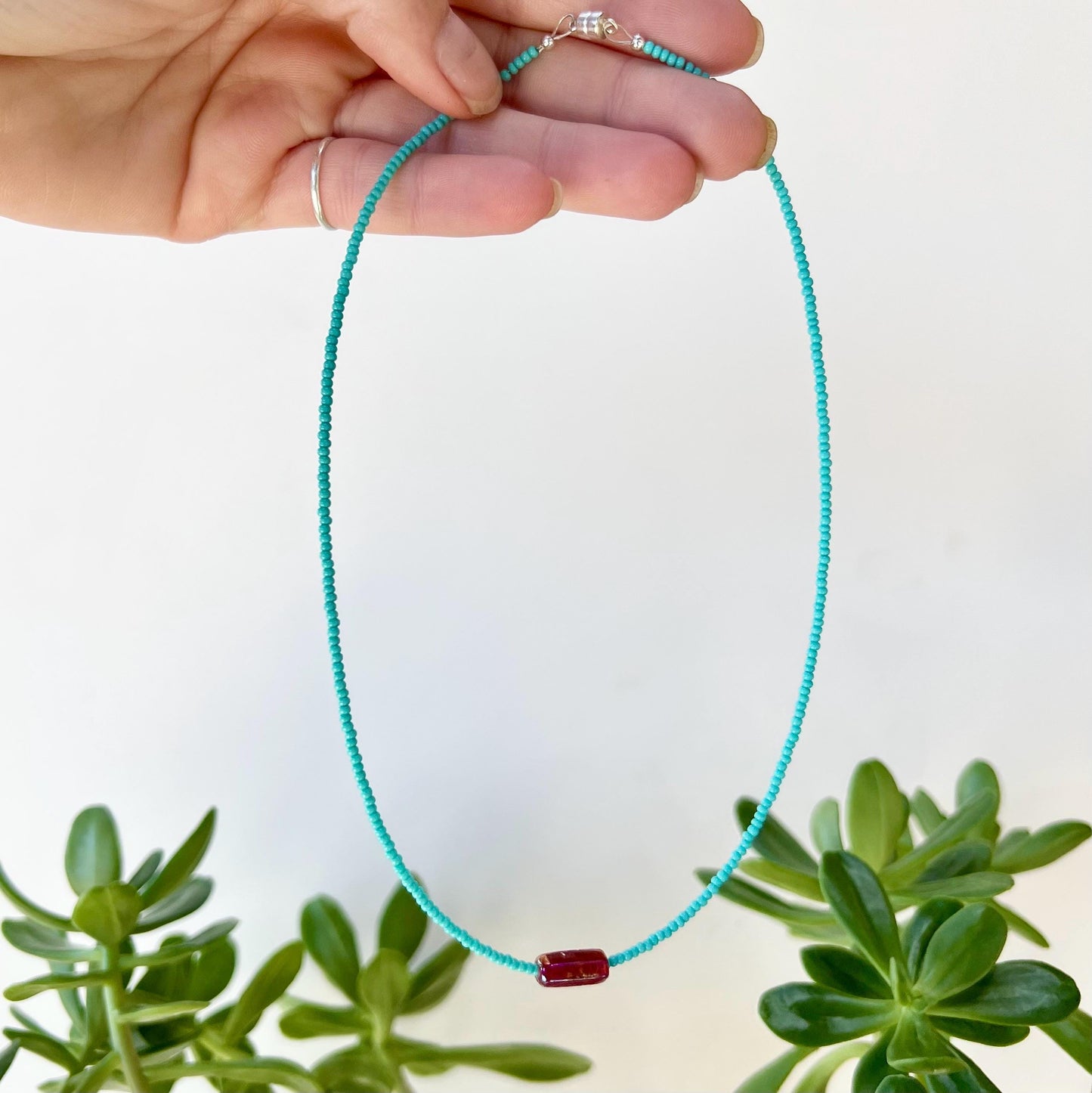 Minimalist Choker Necklace Sterling Silver Magnetic Clasp Seed Bead