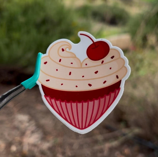 Red Velvet Heart Cupcake Sticker - Waterproof Vinyl Decal