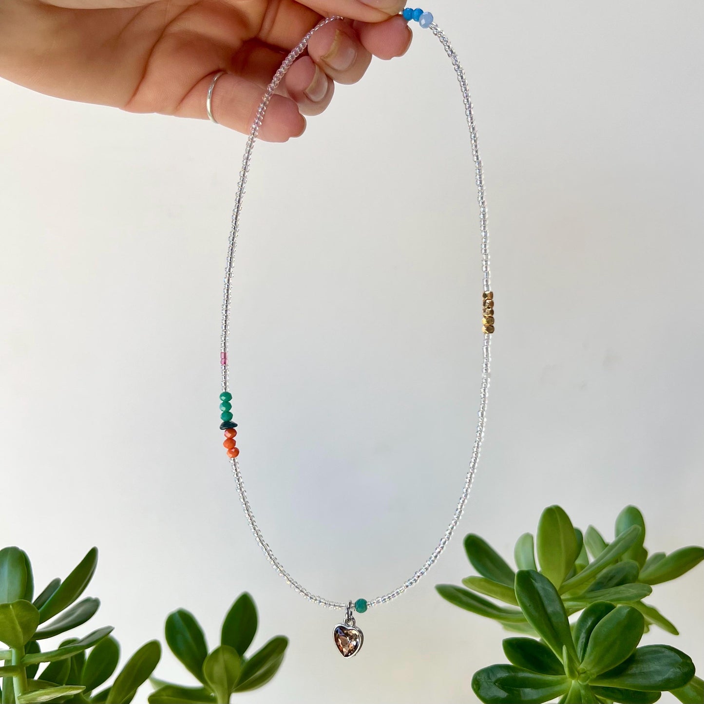 Delicate Seed Bead Choker Sterling Silver Magnetic Closure Necklace Minimalist Boho Style