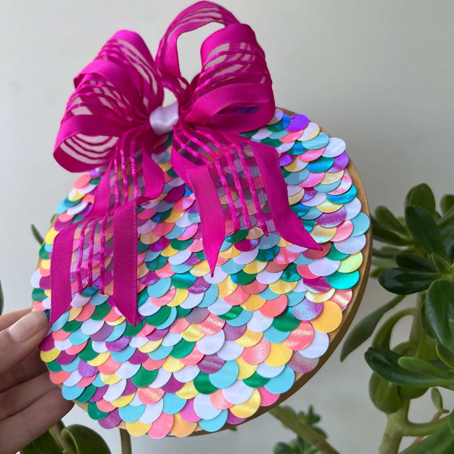 Mermaid Inspired Embroidery Hoop Wall Art Hot Pink Bow
