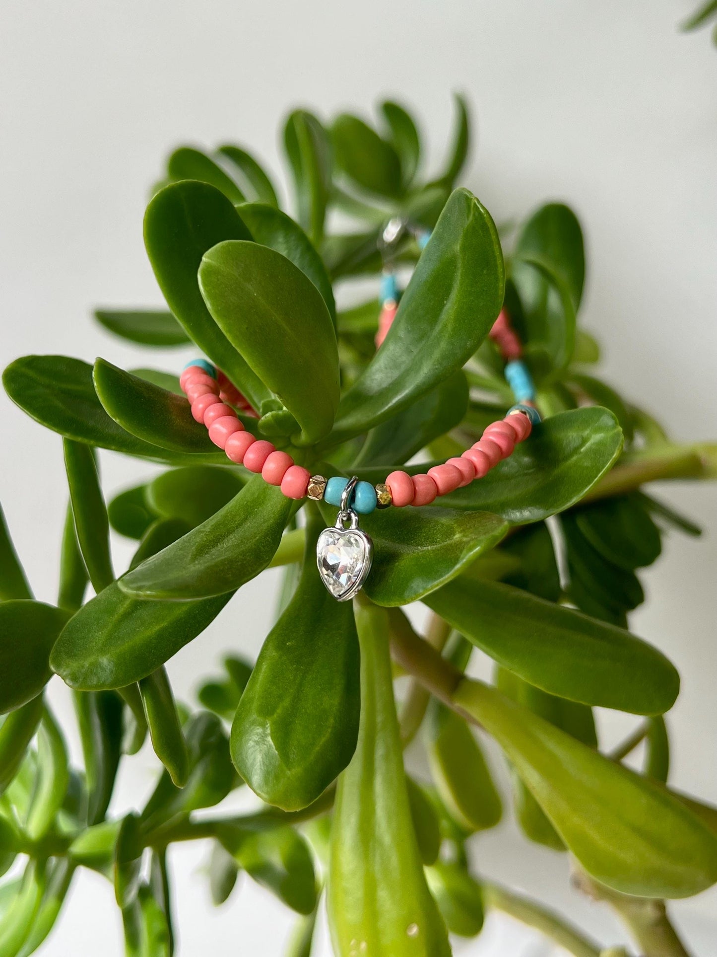 Coral Heart Charm Choker Necklace Sterling Silver Magnetic Closure Necklace Minimalist Boho Style
